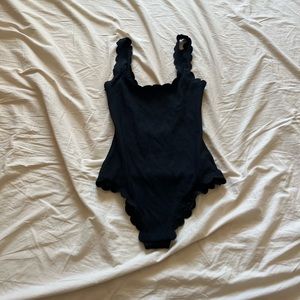Black Scalloped Edge One Piece Bathing Suit